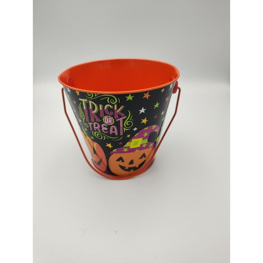 Halloween Metal Pail Jack o Lantern Handle Trick or Treat Pumpkins 5" Greenbrier